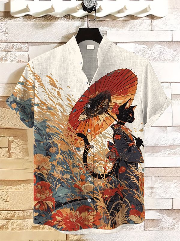 Men's Japanese Art Pattern Short Sleeve Shirt
