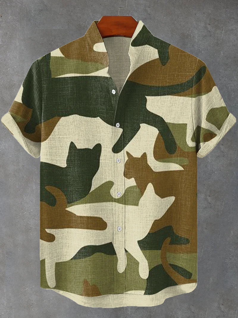 Men's Retro Cartoon Anime Cat Theme Short Sleeve Shirt
