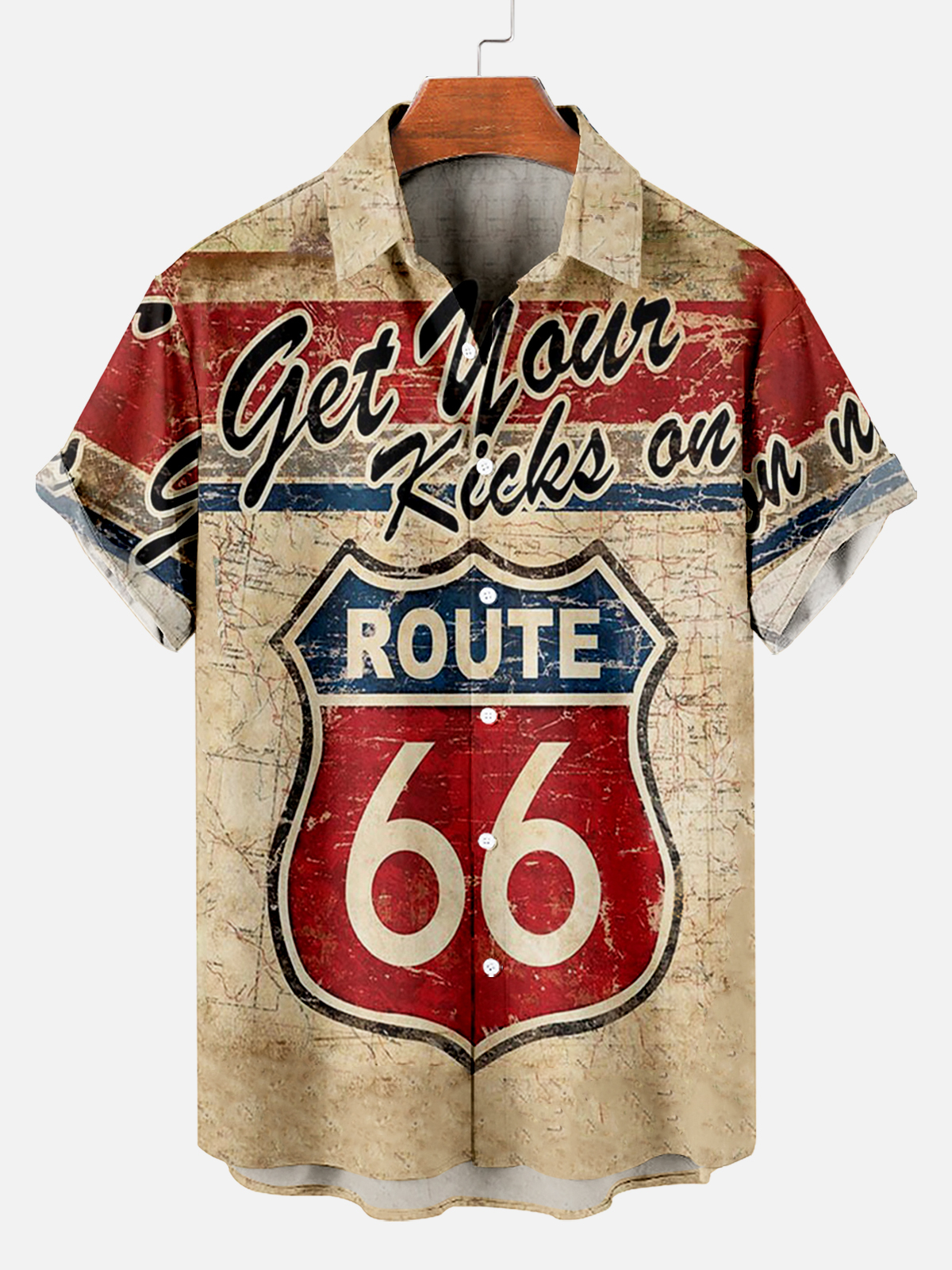 Men's Retro Nostalgic Road Print Short Sleeve Shirt