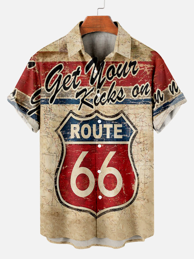 Men's Retro Nostalgic Road Print Short Sleeve Shirt