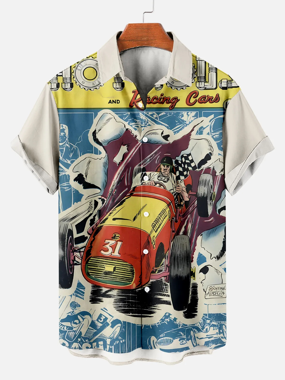Men's Retro Car Graphic Print Short Sleeve Shirt