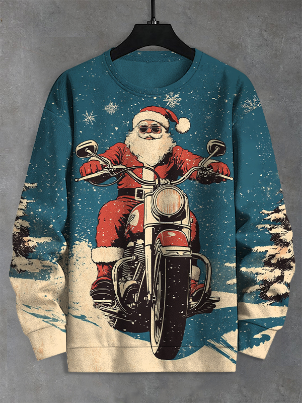 Men's Santa Claus Rides A Motorcycle Print Casual Sweatshirt