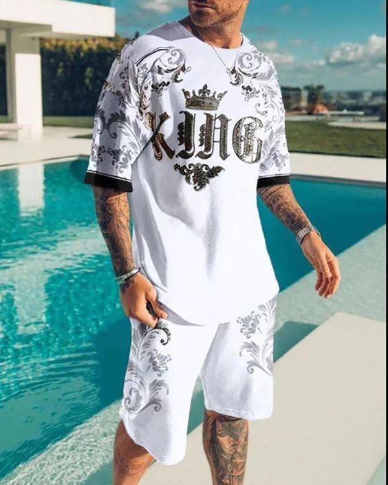 Suitmens Men's King Print Shorts Suit