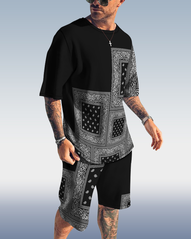 Men's spring summer casual print suit