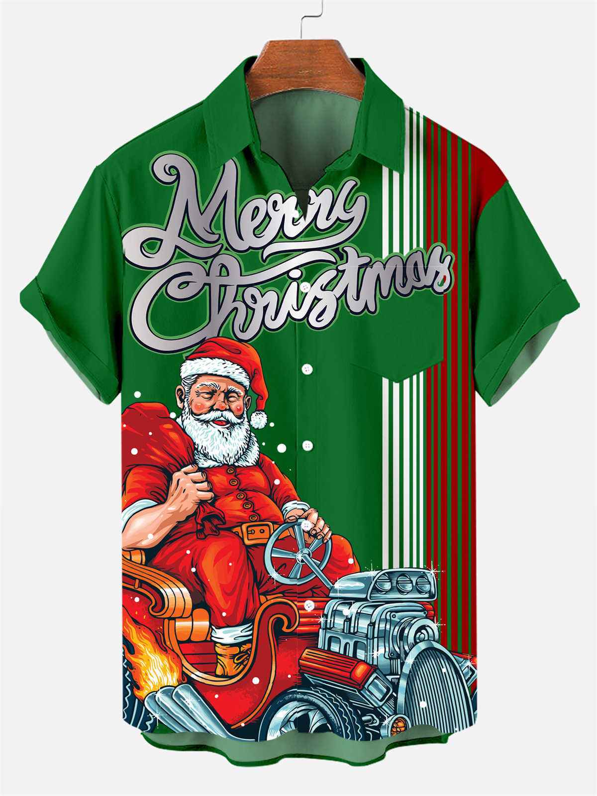 Men's Christmas Steampunk Car Culture Pattern Short-Sleeved Shirt 0574