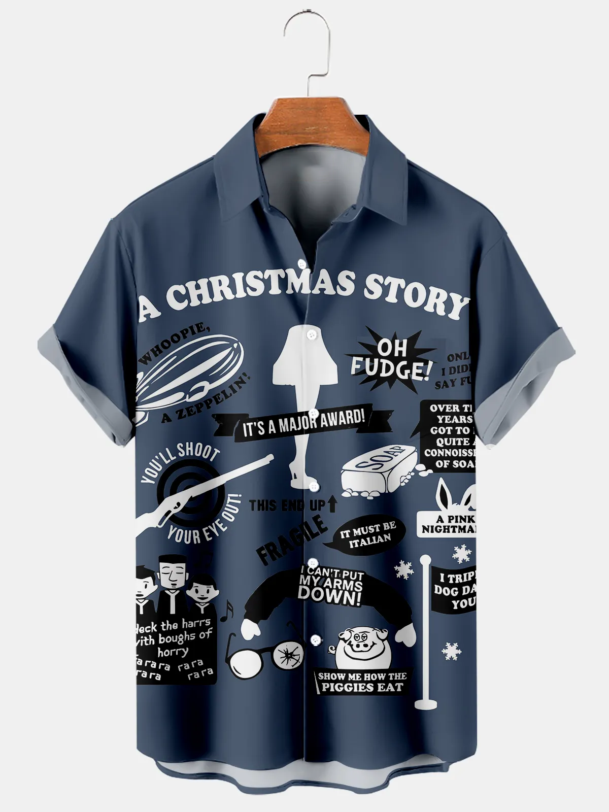 Men's Christmas Vintage Poster Christmas Story Print Casual Short Sleeve Shirt 0374