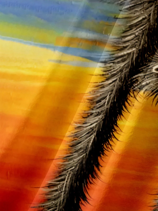 Men's fun sunset ostrich casual short sleeved pocket shirt