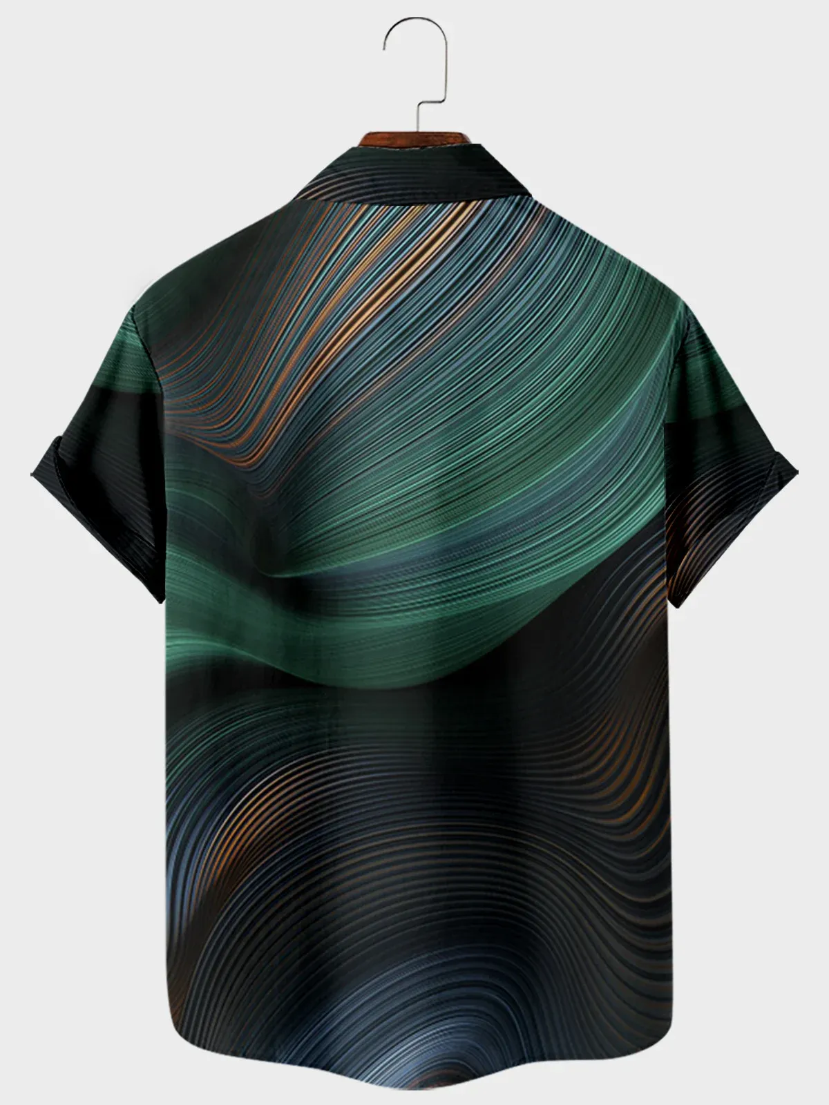 Men's casual striped printed lapel short sleeved pocket shirt