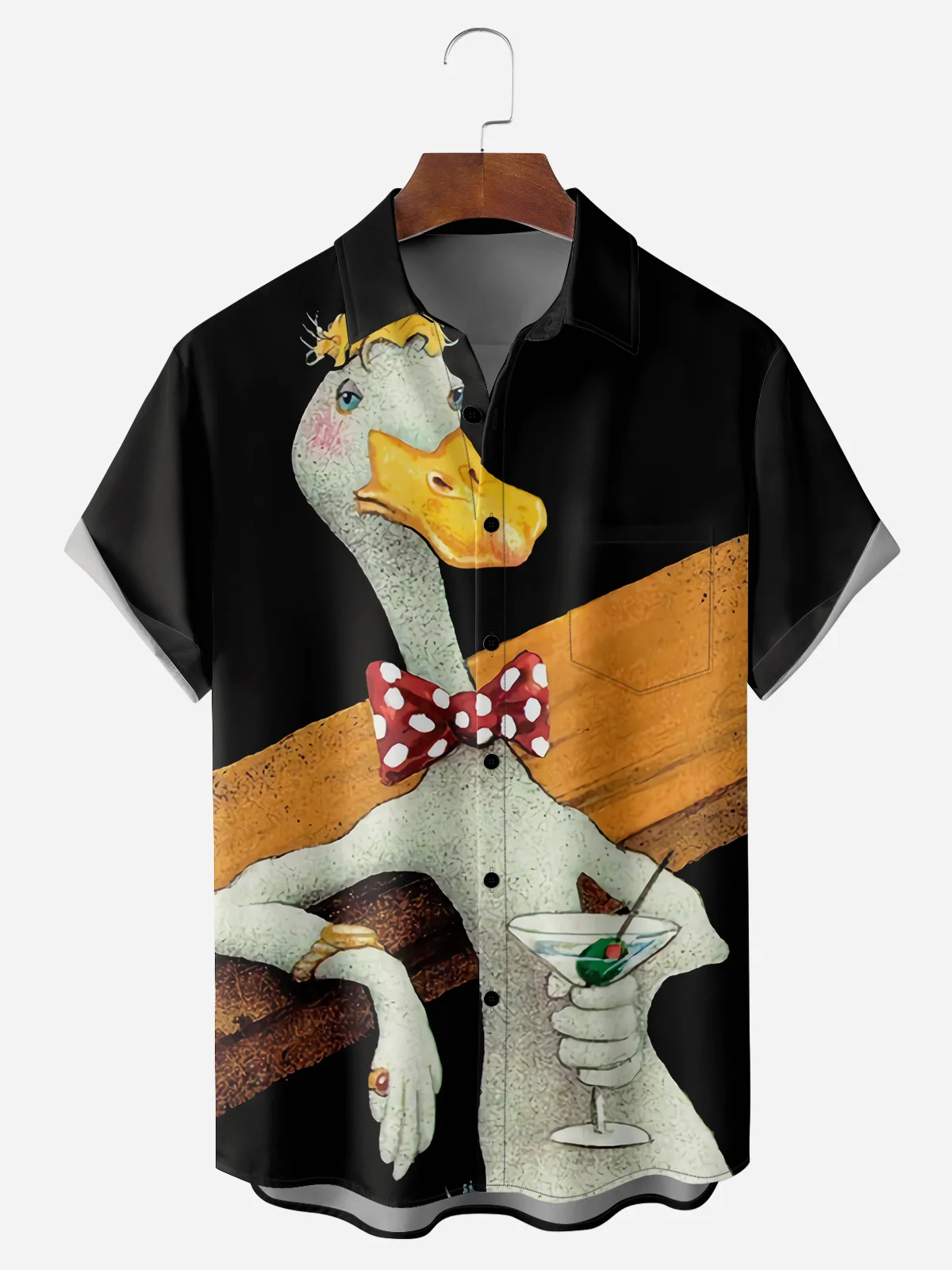 Men's Fun Casual Cartoon Duck Short Sleeve Pocket Shirt