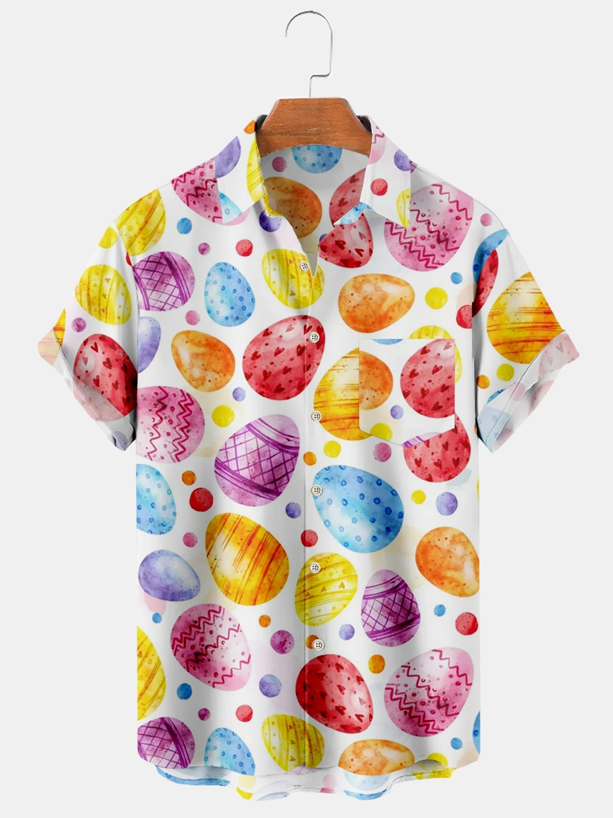 Men's Easter egg print pocket holiday shirt