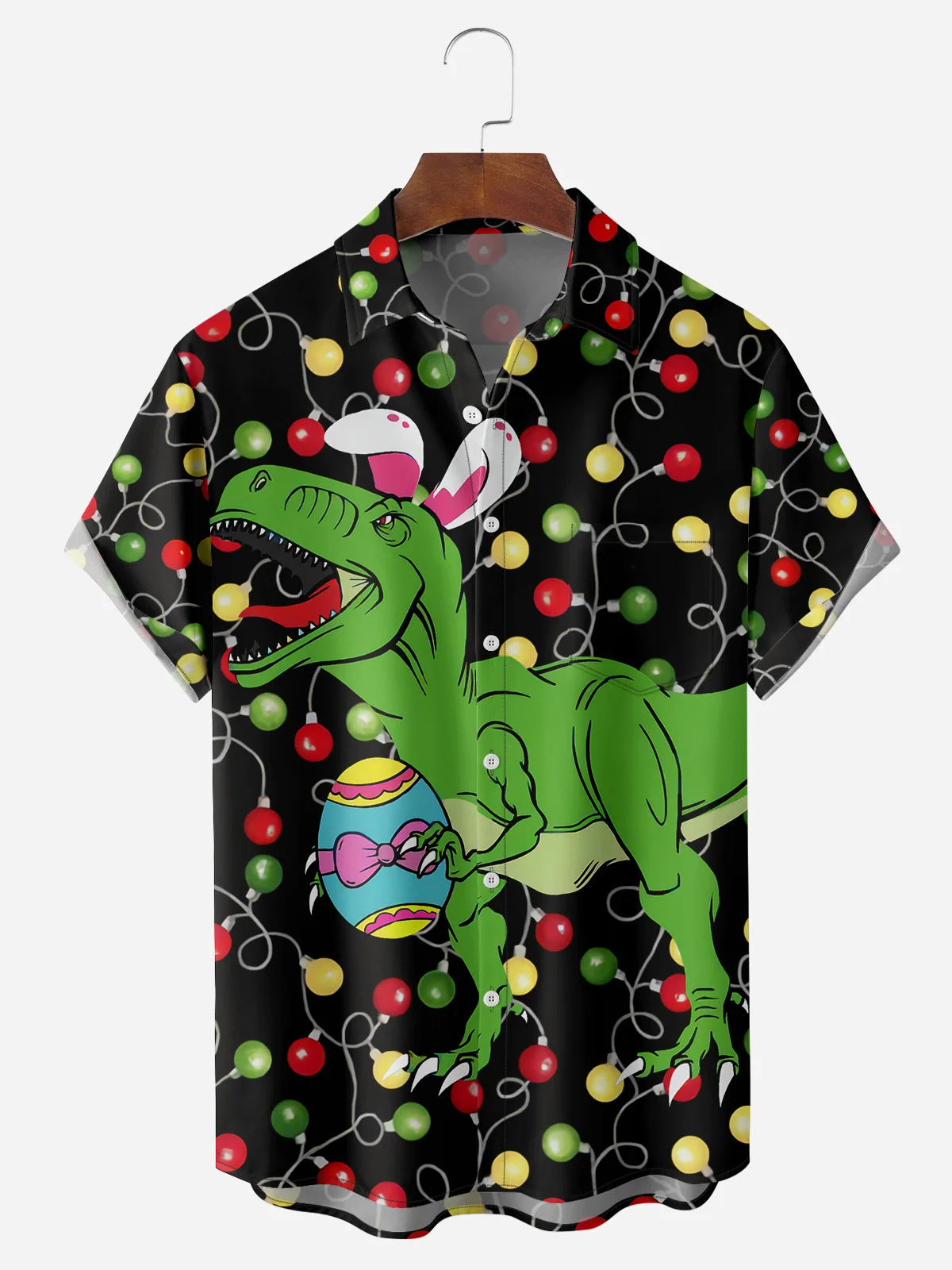 Christmas greetings from Santa Claus delivering gifts on a motorcycle Christmas Chest Pocket Short Sleeve Bowling Shirt