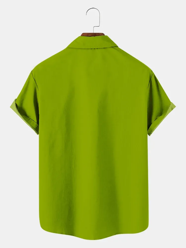 Men's Fun Frog Beer Saint Patrick Holiday Printed Pocket Shirt