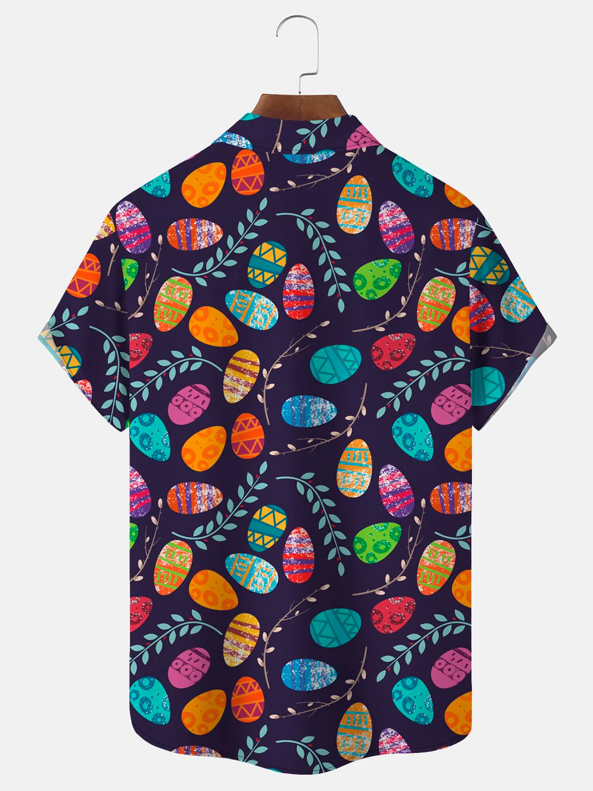 Men's Easter egg casual print collar pocket short sleeved shirt