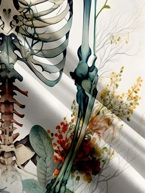 Men's casual skull frame flower short sleeved pocket shirt