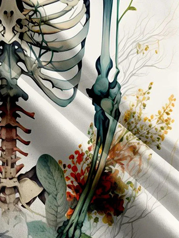 Men's casual skull frame flower short sleeved pocket shirt