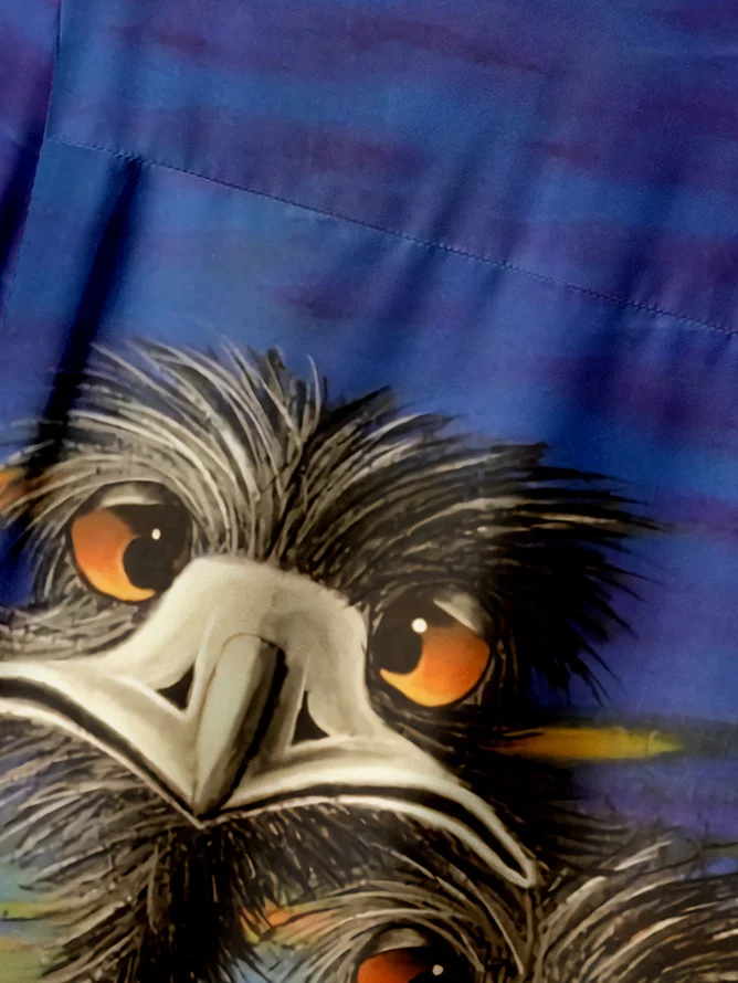 Men's fun sunset ostrich casual short sleeved pocket shirt