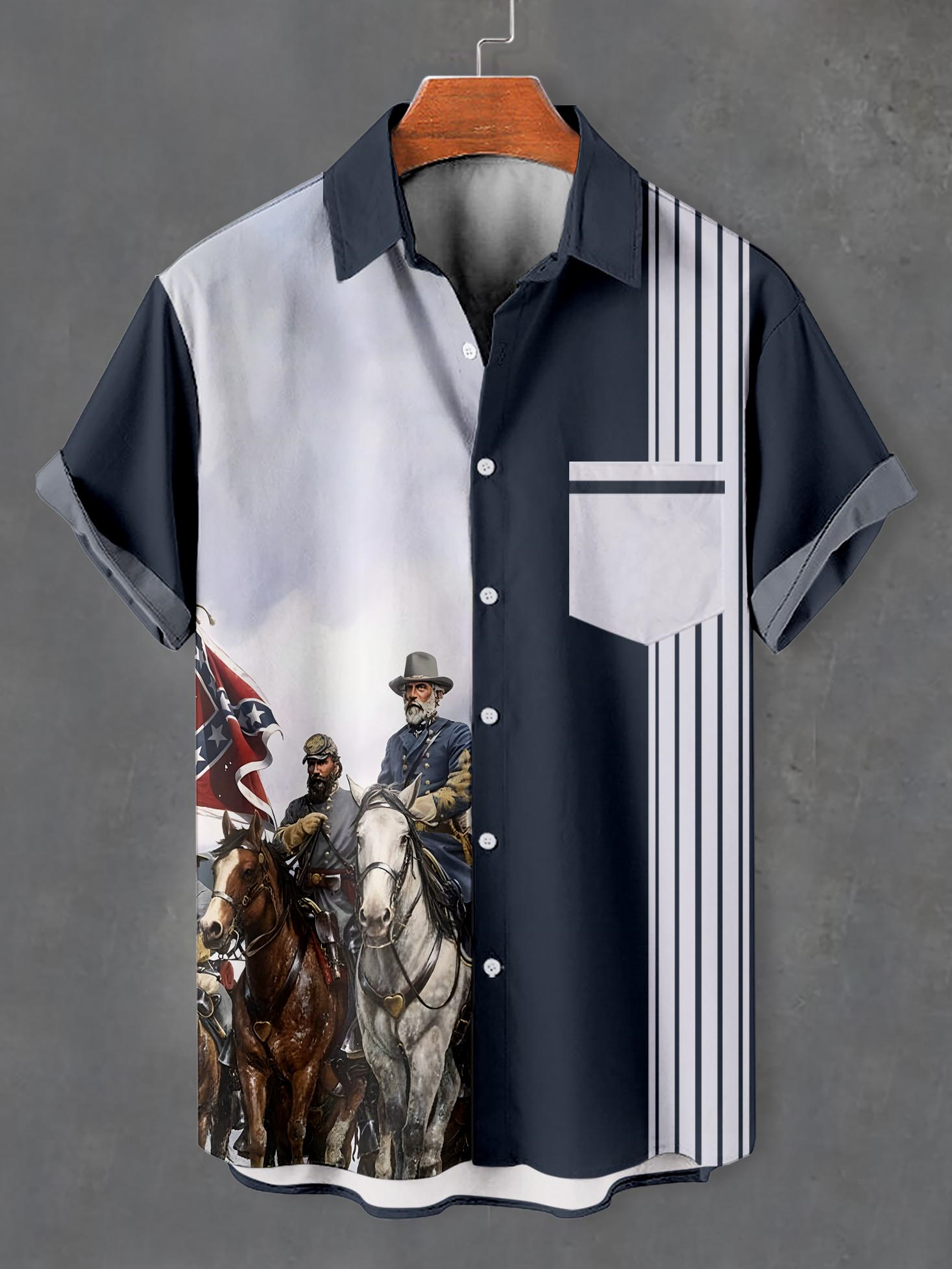 Men's retro illustration short sleeve shirt