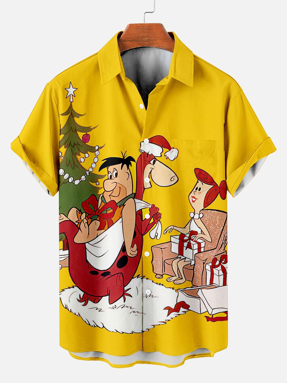 Men's Christmas Cartoon Graphic Short Sleeve Shirt