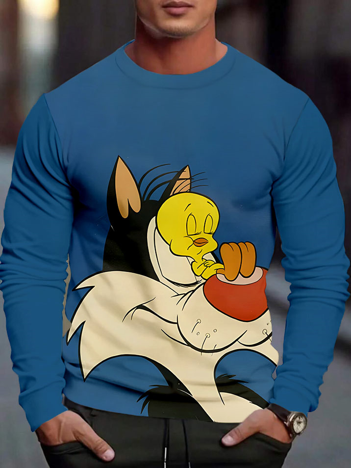 Men's Casual Cartoon Graphic Long Sleeve T-Shirt