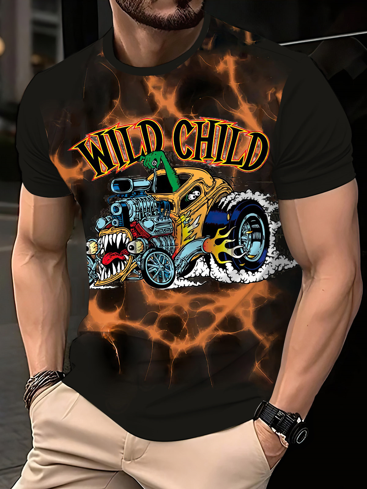 Men's Retro Cartoon Car Graphic Illustration Short Sleeve T-Shirt