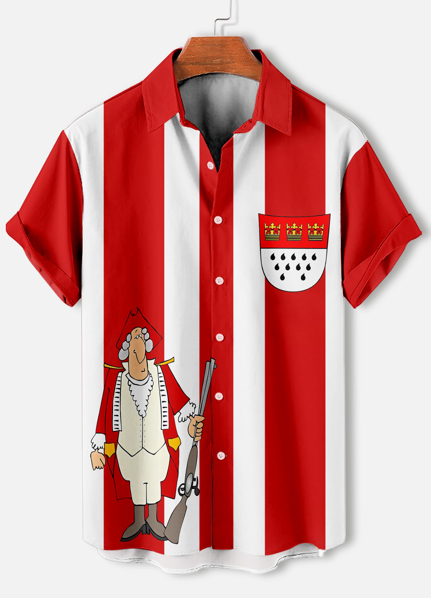Men's casual cartoon fun illustration striped short sleeve shirt