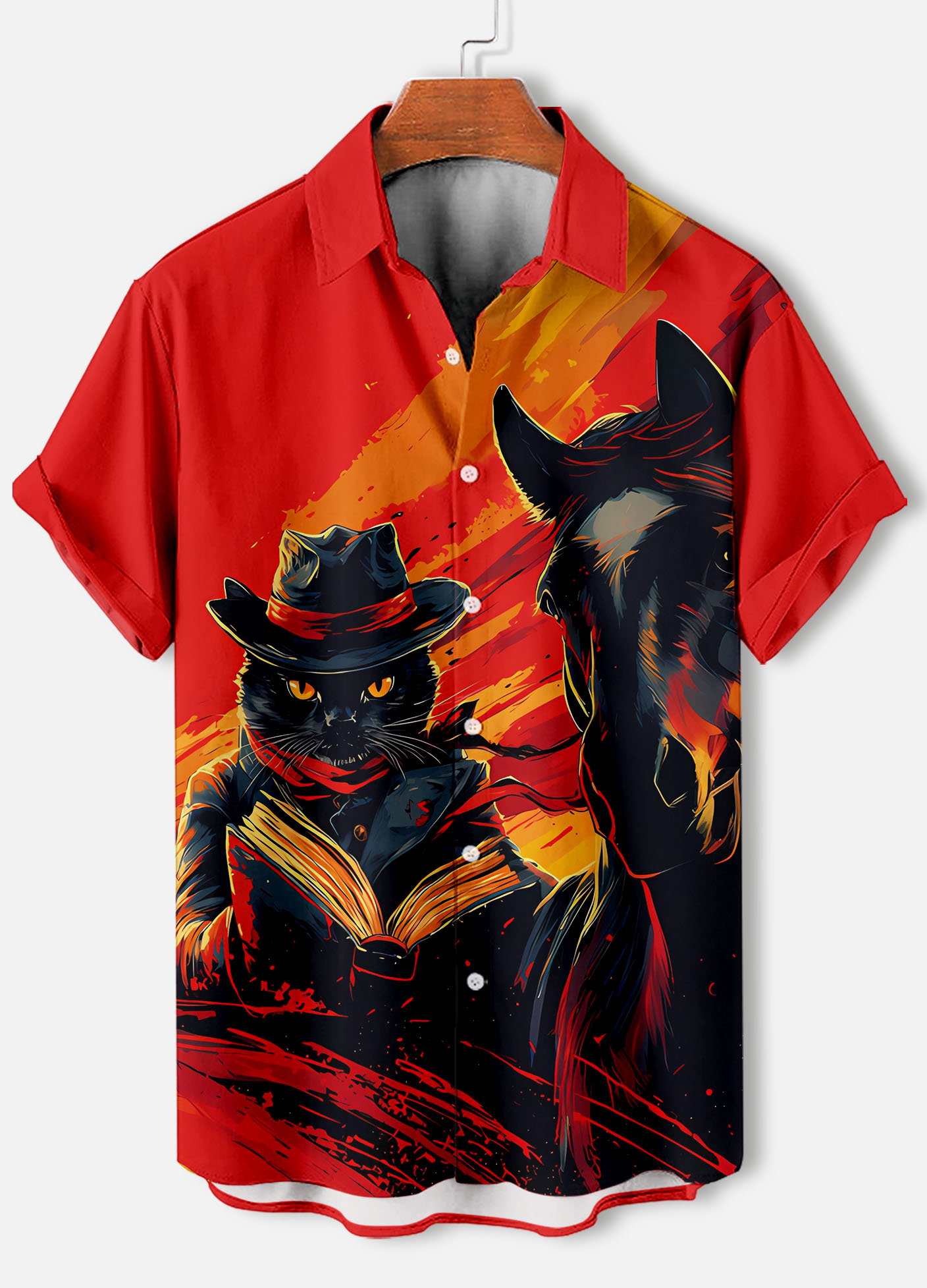 Men's Retro Cartoon Anime Cat Theme Short Sleeve Shirt