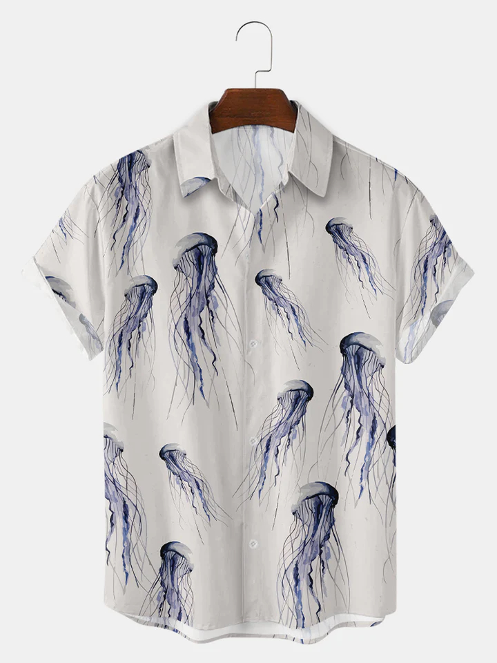 Men's Casual Sea Life Jellyfish Graphic Short Sleeve Shirt