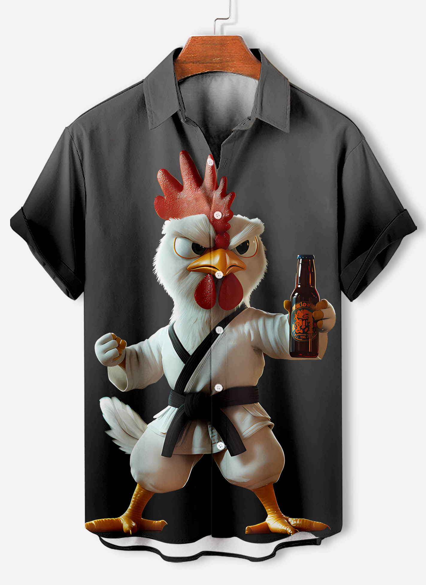 Men's Funny Animal Kung Fu Chicken Graphic Short Sleeve Shirt