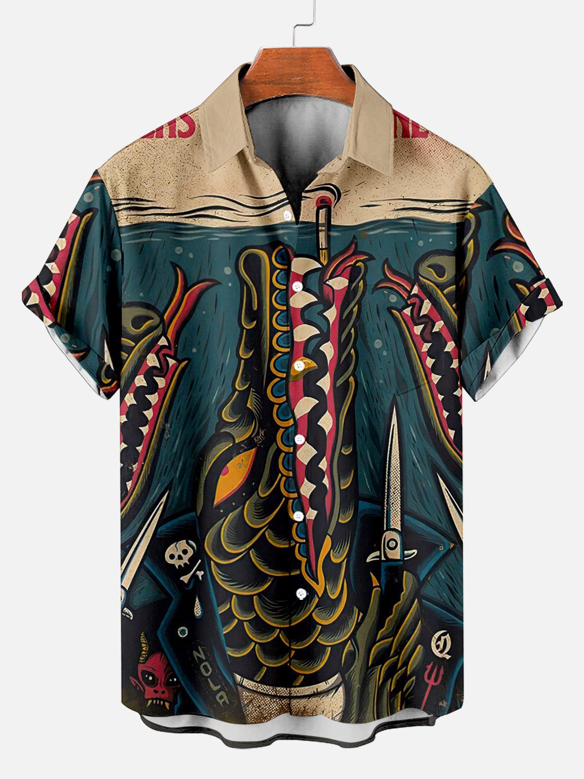 Reggae music skull pattern vacation casual short sleeved shirt