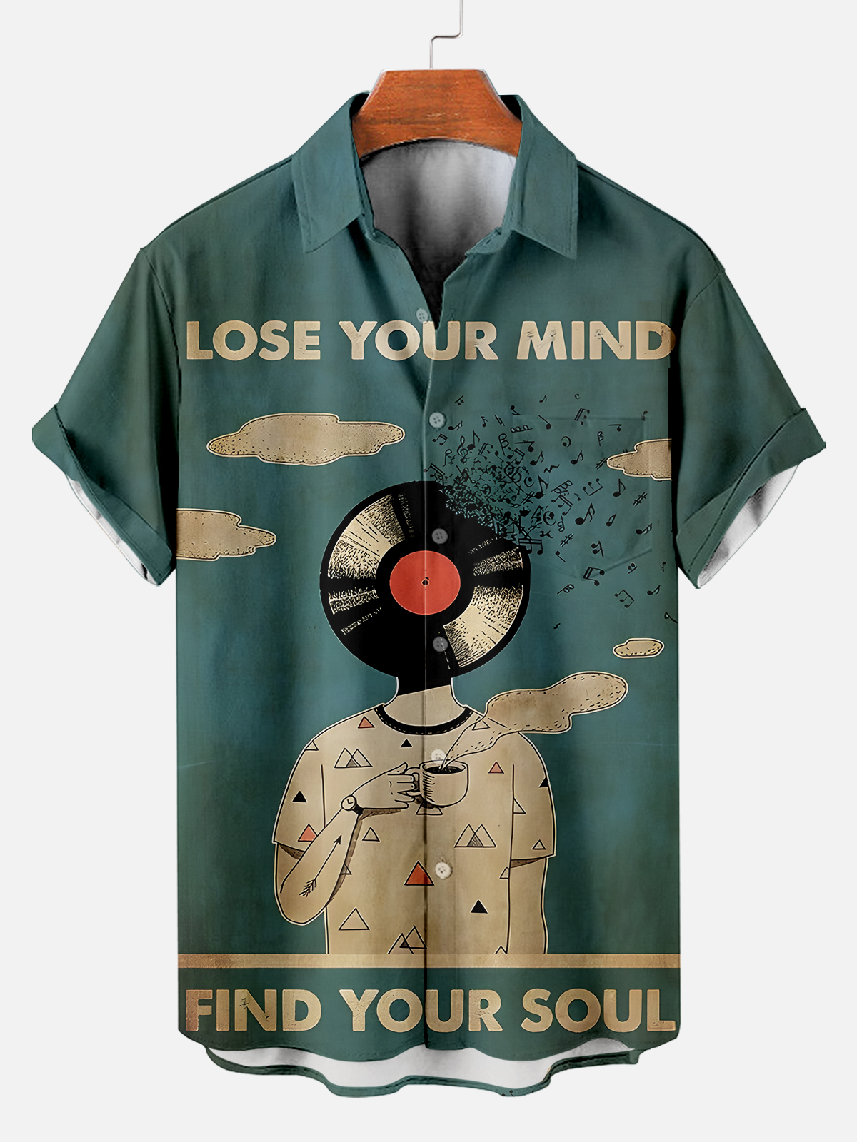 Men's retro illustration short sleeve shirt