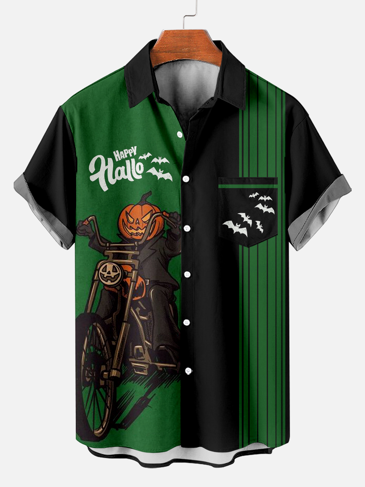 Men's Classic Striped Halloween Print Short Sleeve Shirt