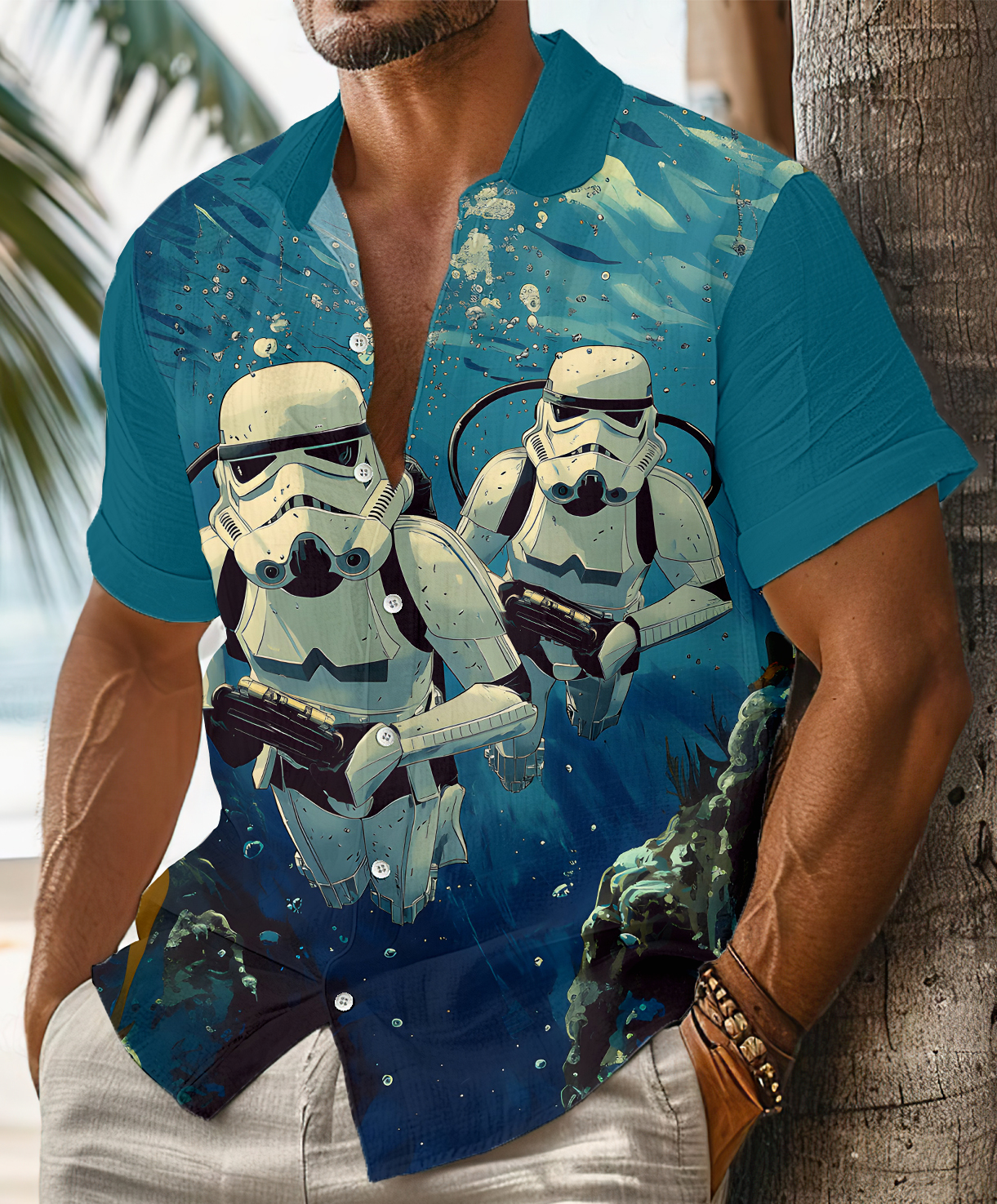 Men's Lapel collar Printed Graphic Short Sleeve Shirt High Stretch Bam