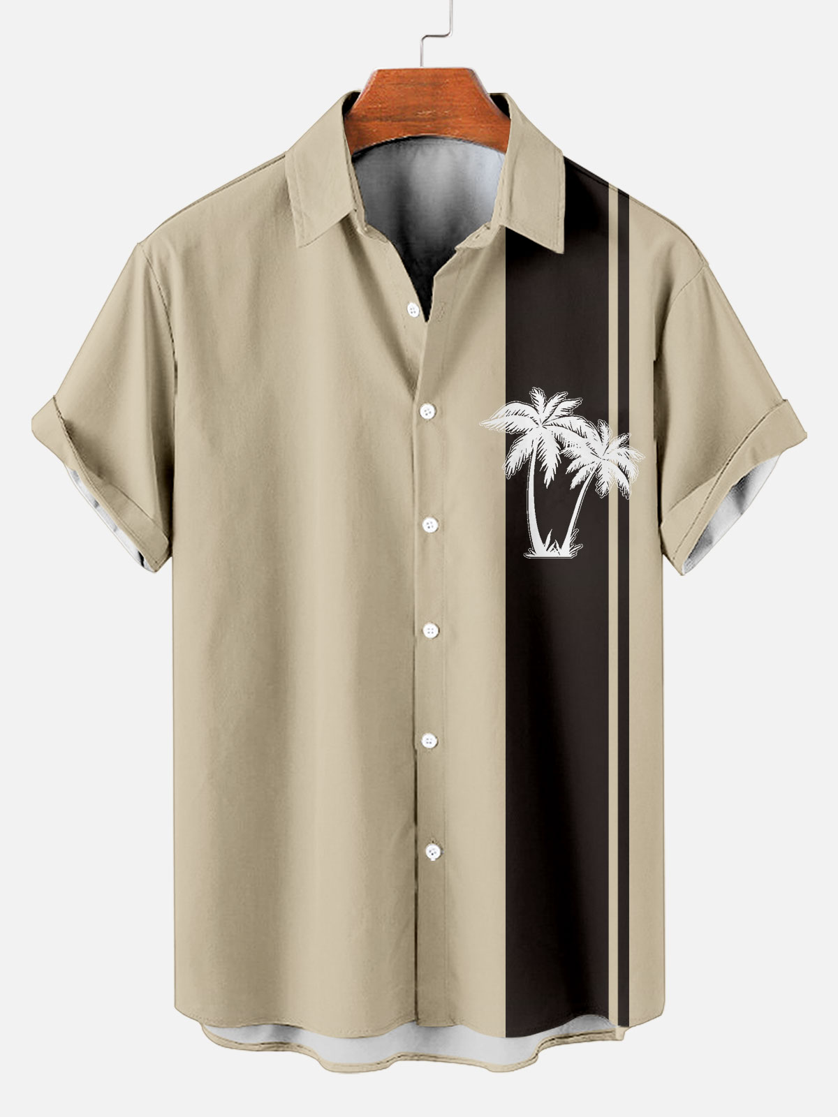 Men's Striped Simple Coconut Hawaiian Sleeve Short Shirt