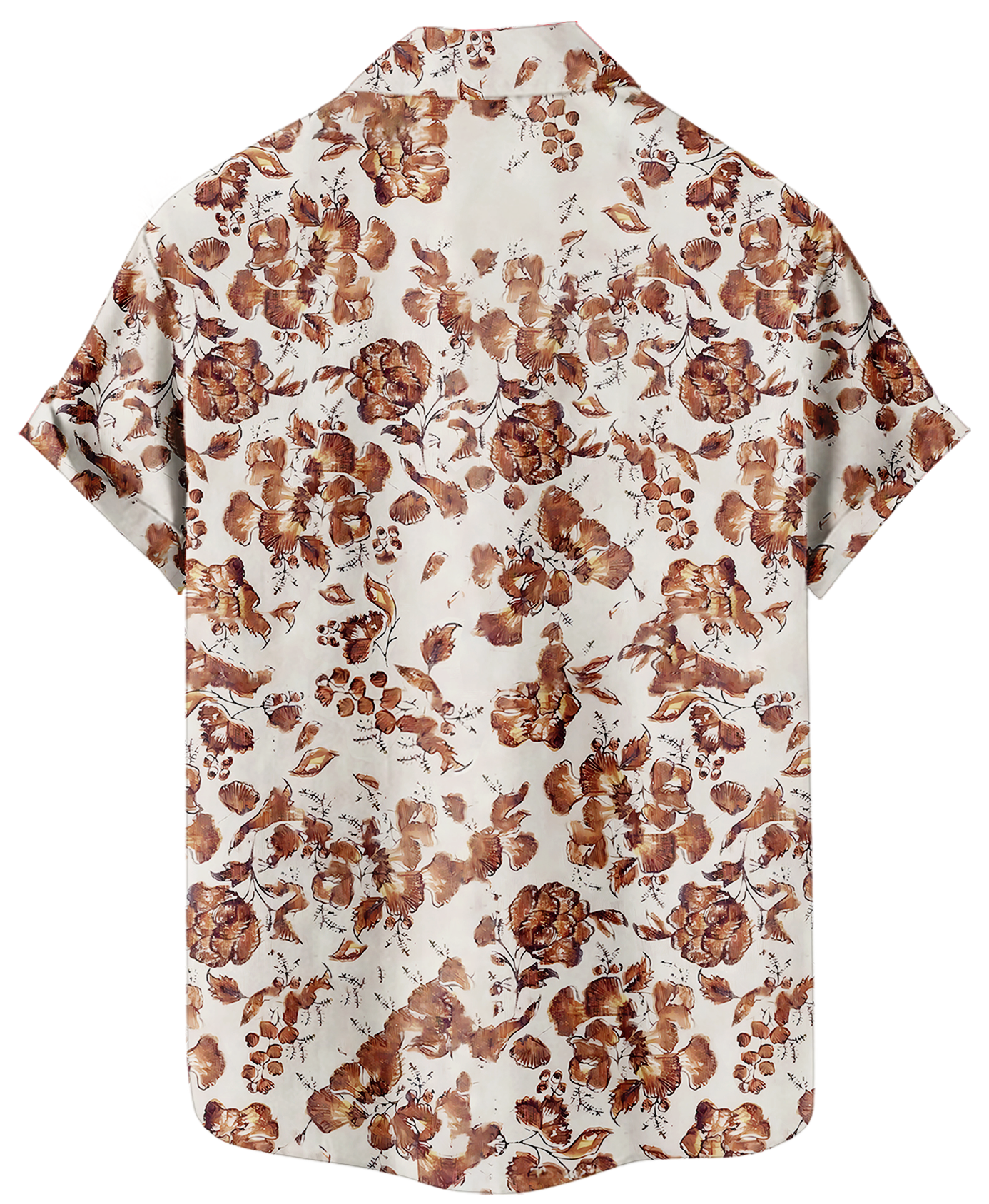 Men's Floral Print Short Sleeve Button Down Shirt, White and Coral Pink, Casual Hawaiian Style