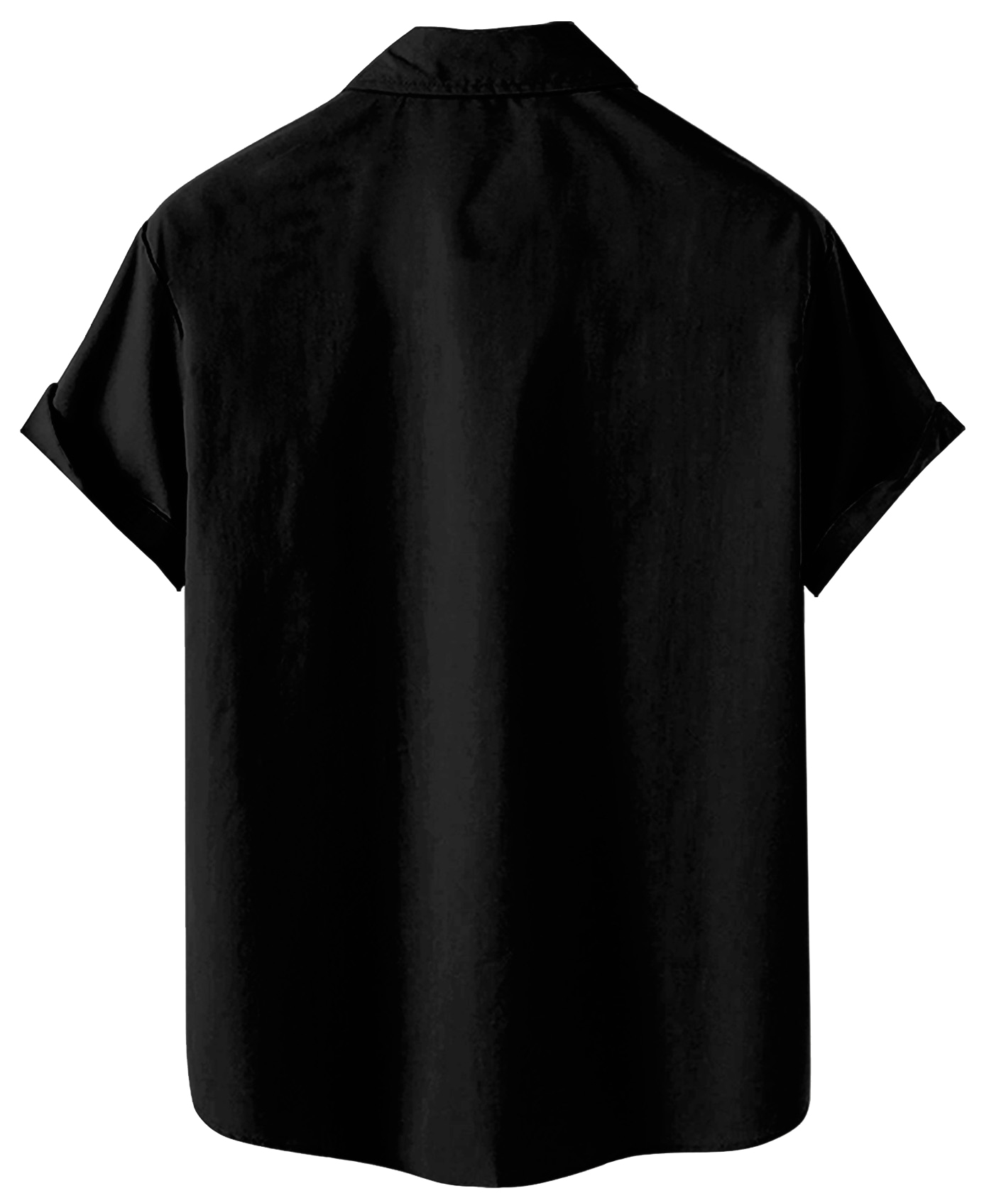 Men's Hawaiian Beach Button Down Shirt, Palm Tree Print, Black and White with Orange Sunset, Short Sleeve