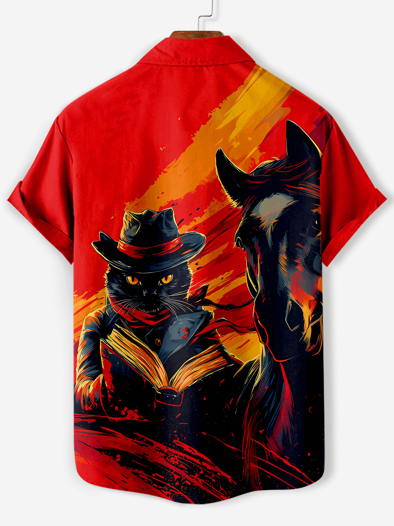 Men's Retro Cartoon Anime Cat Theme Short Sleeve Shirt