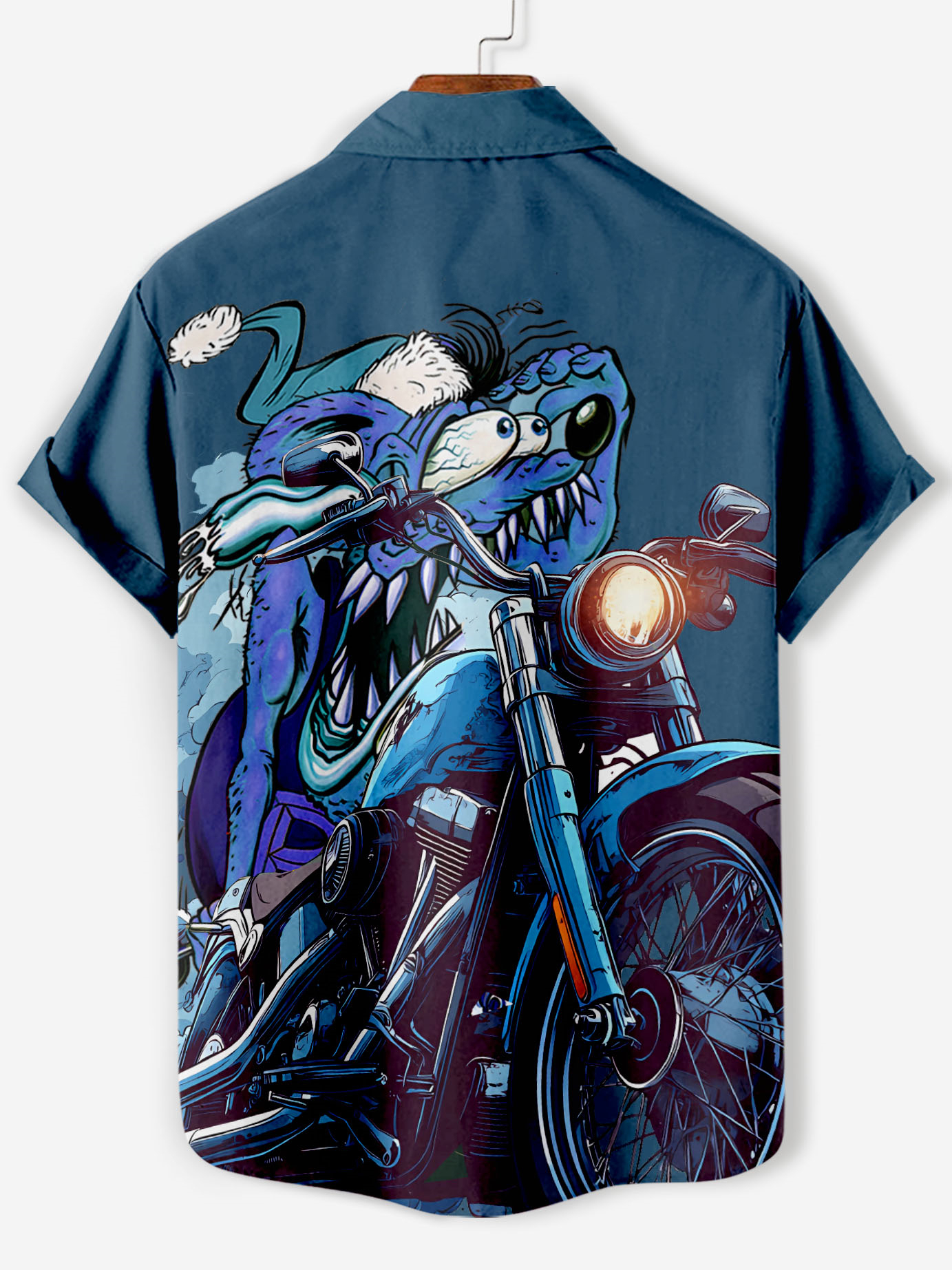 Men's retro cartoon motorcycle element short-sleeved shirt