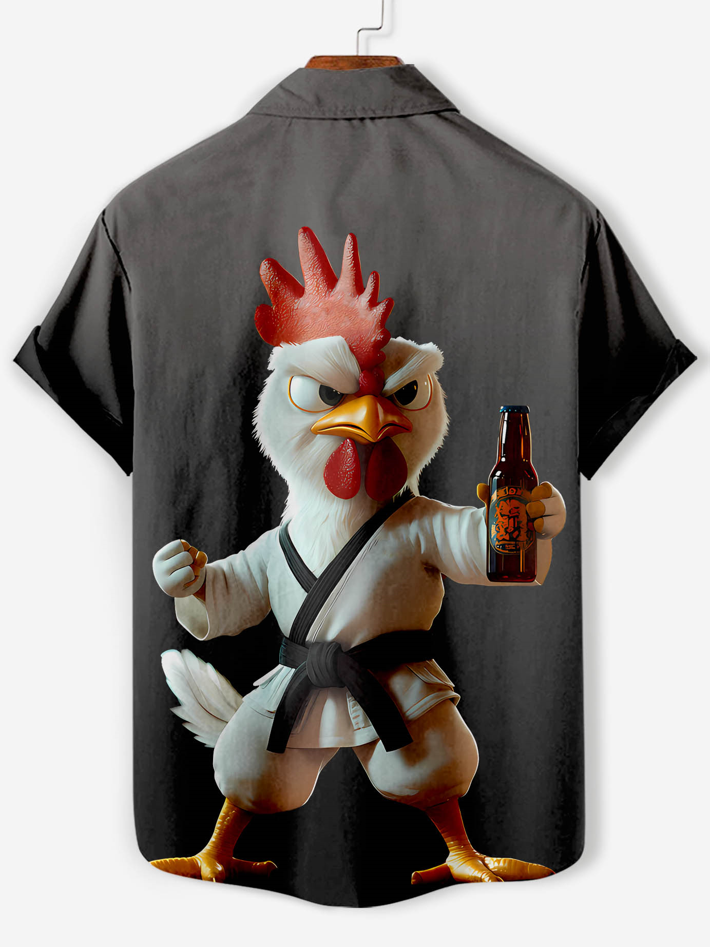 Men's Funny Animal Kung Fu Chicken Graphic Short Sleeve Shirt