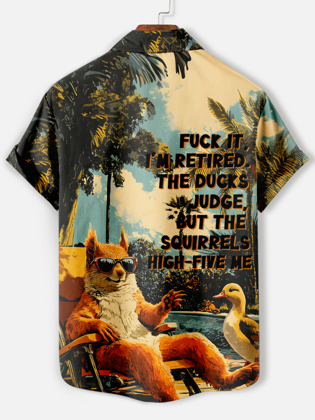 Men's funny cartoon animal slogan graphic short sleeve shirt