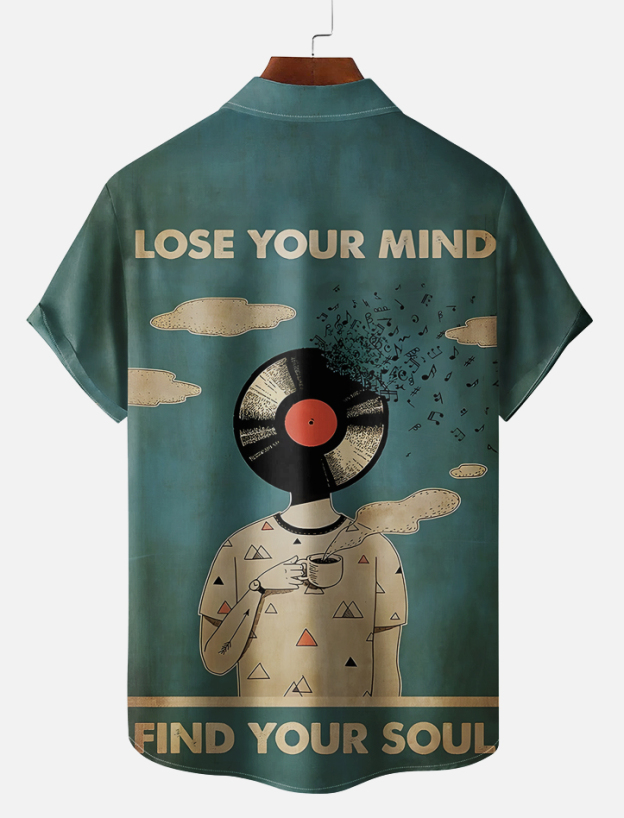 Men's retro illustration short sleeve shirt