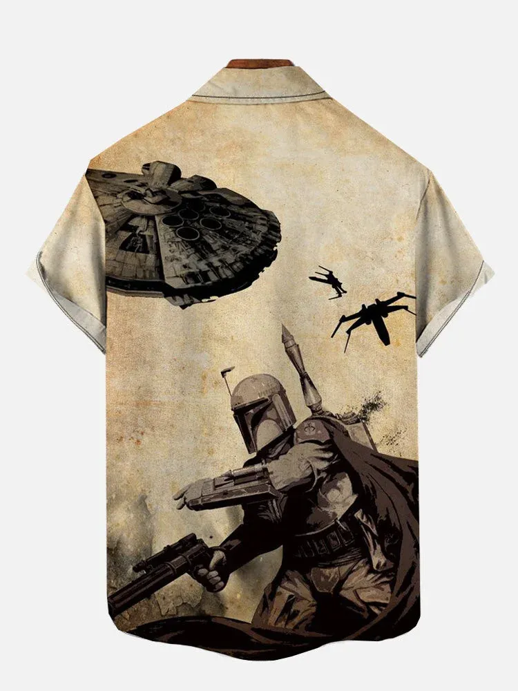 spaceship combat element graphic short sleeve shirt