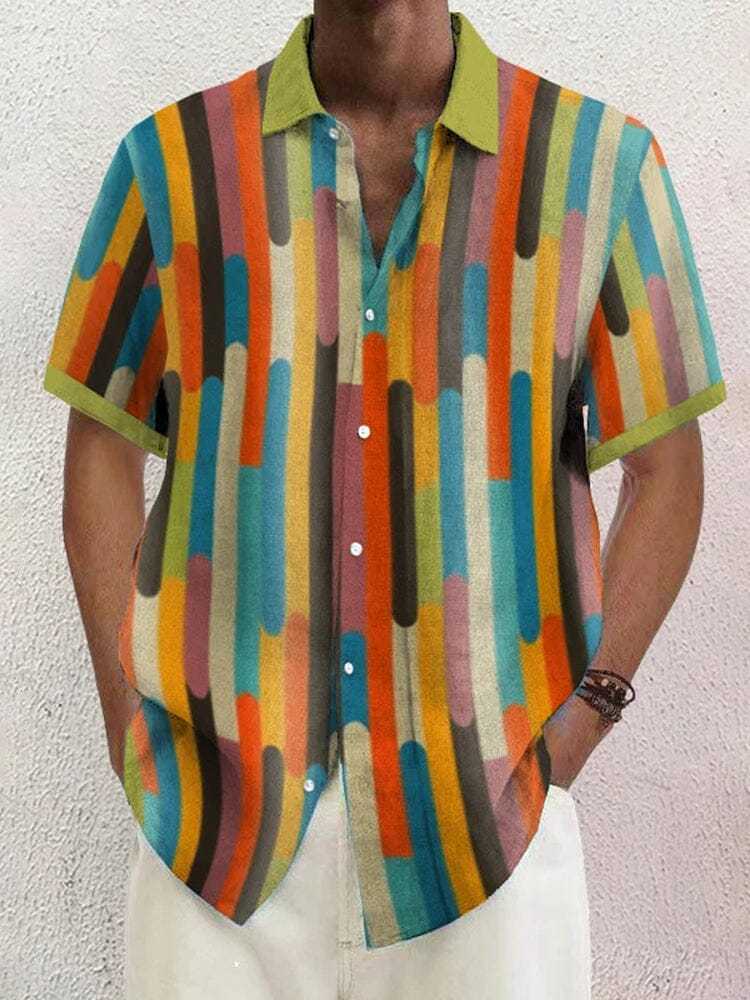 Stylish Blue Print Cotton Linen Shirt