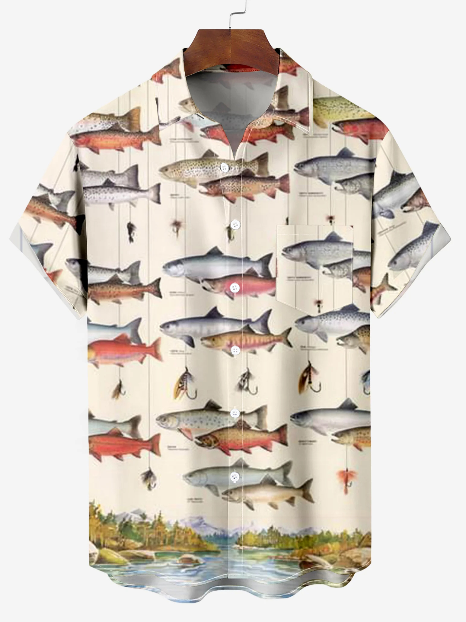 Retro Poster Sea Fishing Encyclopedia Short Sleeve Shirt