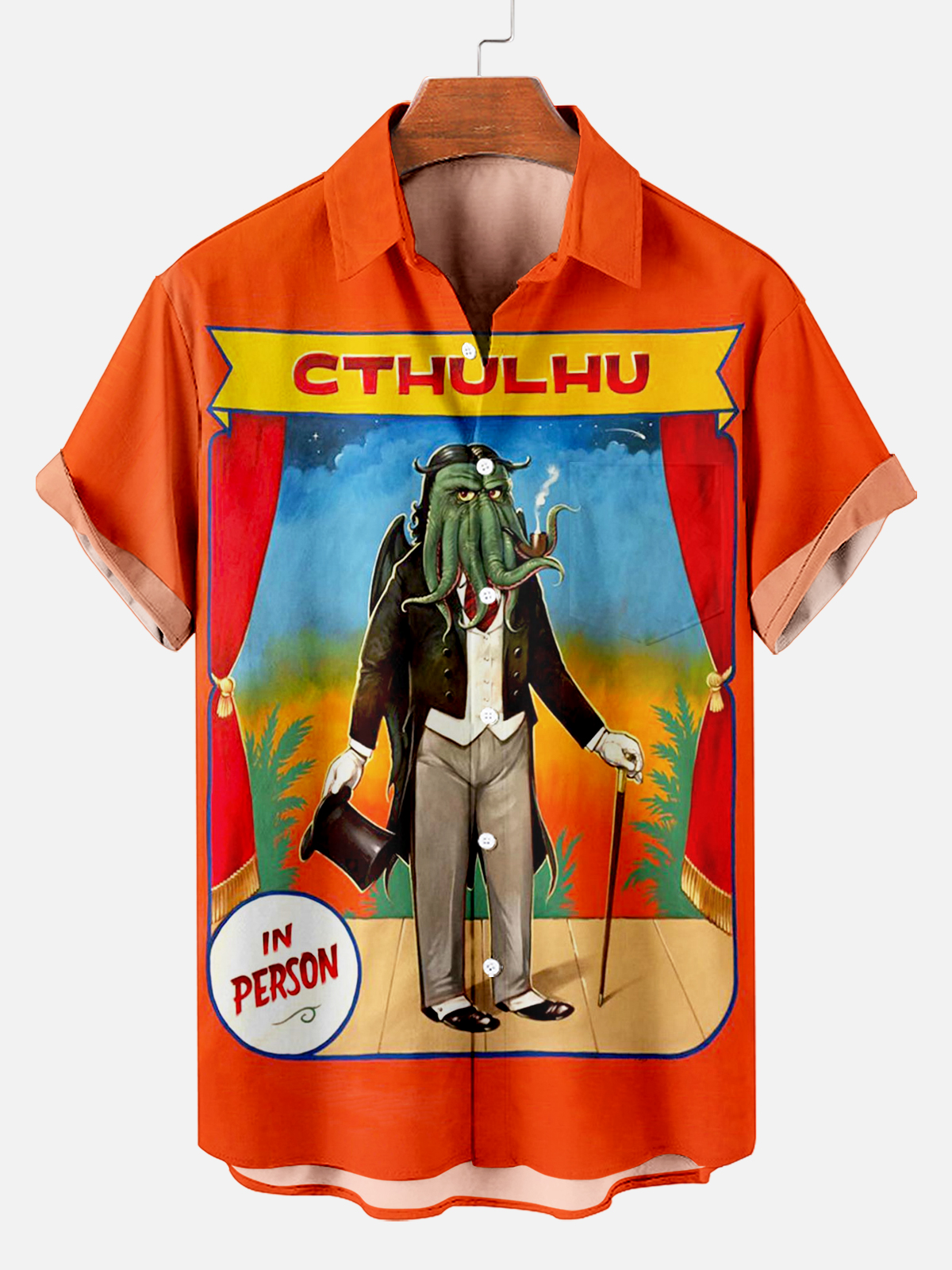 Men's Vintage Circus Pattern Casual Short Sleeve Shirt