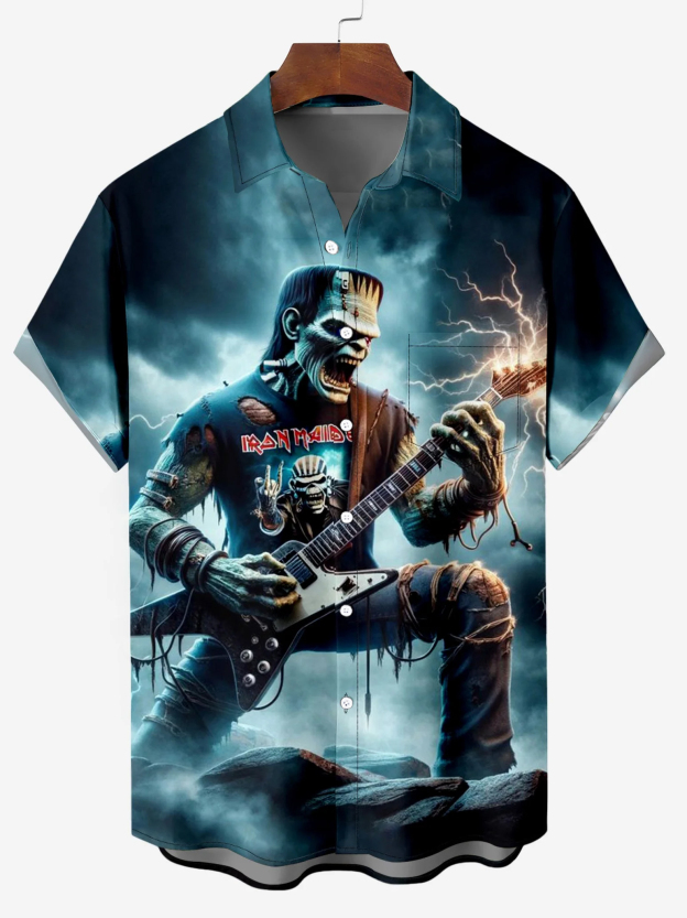 Metal Rock Star Pattern Chest Pocket Shirt