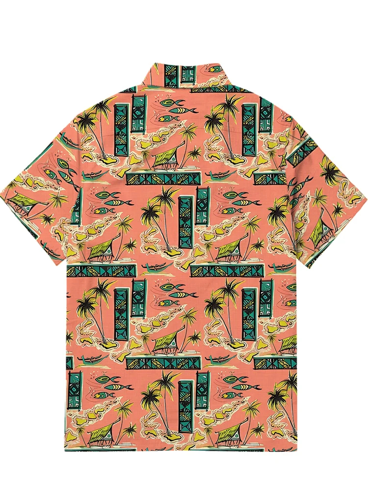 Aloha men's casual Hawaiian printed short sleeved pocket shirt