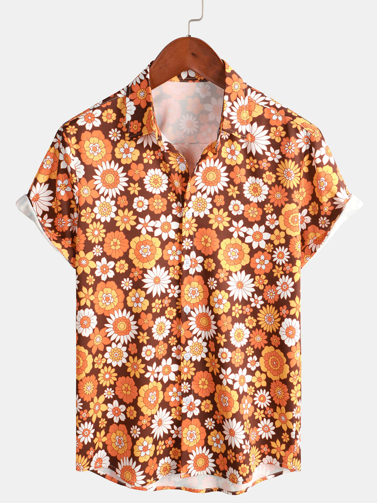 Men's Casual Small Flower Full Dress Printed Lapel Short Sleeve Shirt