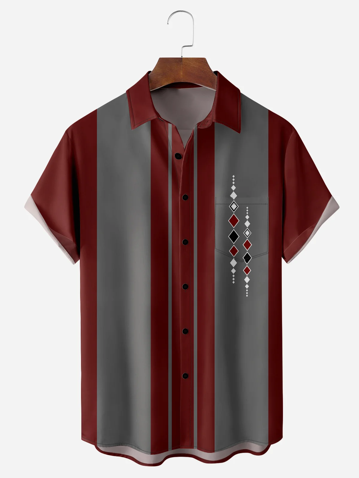 Christmas greetings from Santa Claus delivering gifts on a motorcycle Christmas Chest Pocket Short Sleeve Bowling Shirt