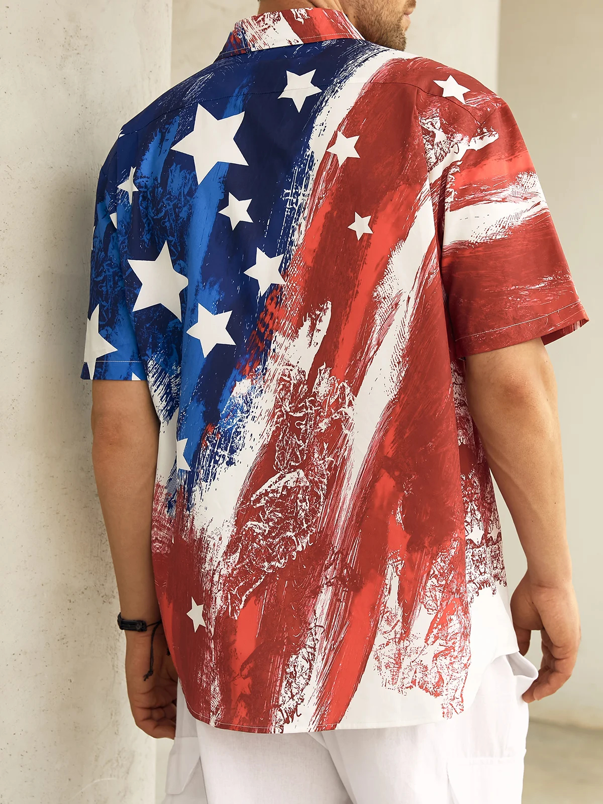 Men's Fun Casual Cartoon Flag Pig Short Sleeve Pocket Shirt