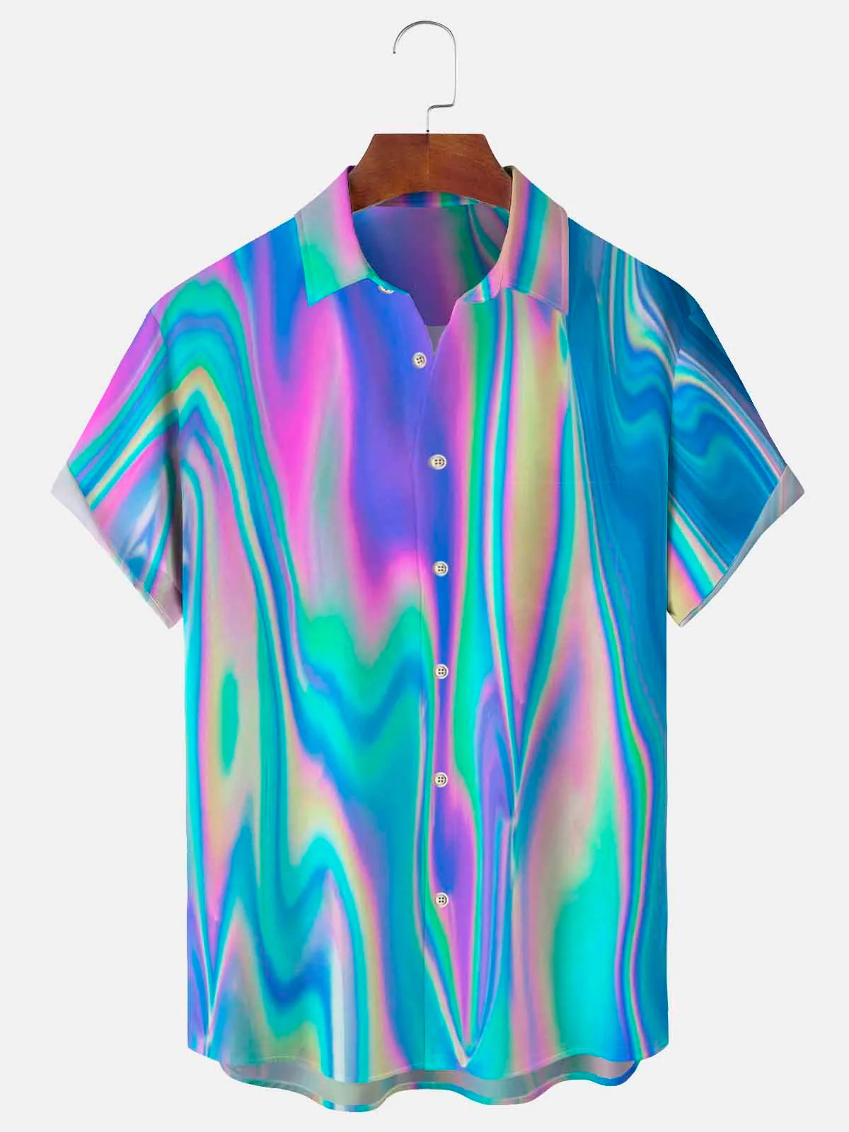 Men's Art Gradient Printed Casual Short Sleeve Pocket Shirt